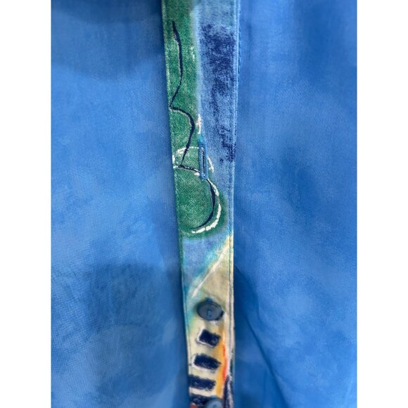 Vintage Sea Suns Sheer Button Down Blouse Blue Artistic Trim Sz PM Made In USA - Picture 4 of 10